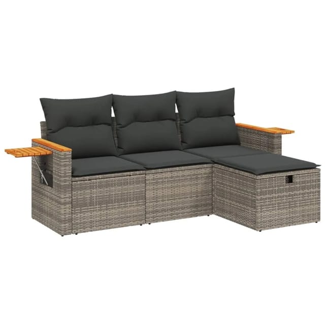 vidaXL 4-Tlg Garten-Sofagarnitur mit Kissen Grau Poly Rattan 3265491