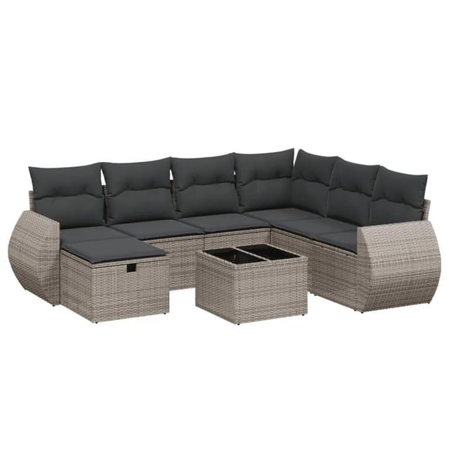 vidaXL 8-Tlg Garten-Sofagarnitur mit Kissen Grau Poly Rattan 3264156