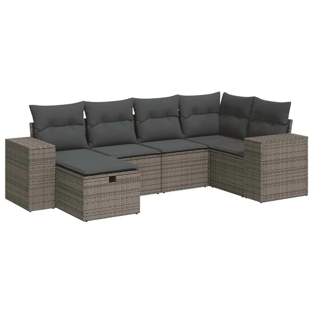 vidaXL 6-Tlg Garten-Sofagarnitur mit Kissen Grau Poly Rattan 3325686