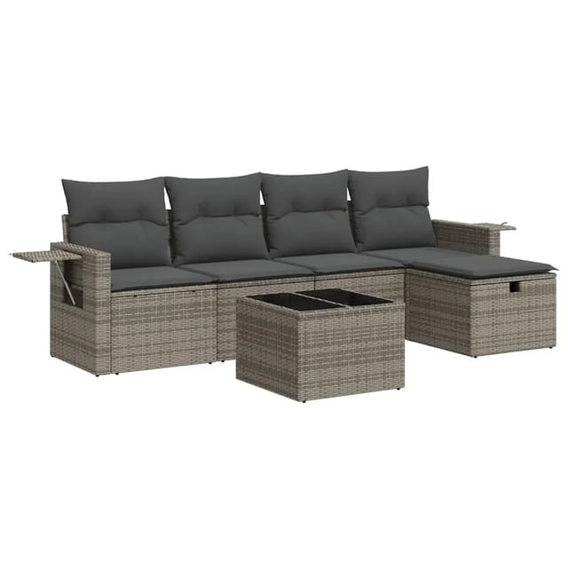 vidaXL 6-Tlg Garten-Sofagarnitur mit Kissen Grau Poly Rattan 3325476