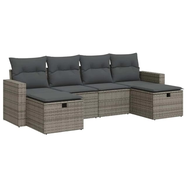 vidaXL 6-Tlg Garten-Sofagarnitur mit Kissen Grau Poly Rattan 3325426
