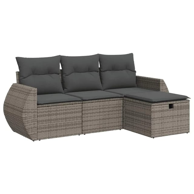vidaXL 4-Tlg Garten-Sofagarnitur mit Kissen Grau Poly Rattan 3325556