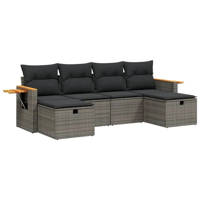 vidaXL 6-Tlg Garten-Sofagarnitur mit Kissen Grau Poly Rattan 3265561