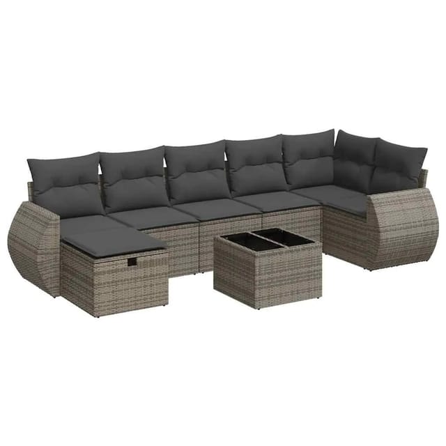 vidaXL 8-Tlg Garten-Sofagarnitur mit Kissen Grau Poly Rattan 3325616