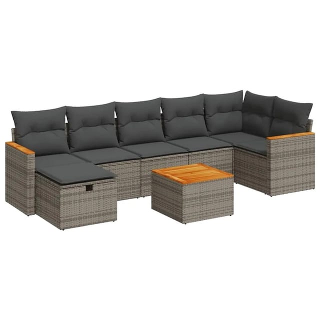 vidaXL 8-Tlg Garten-Sofagarnitur mit Kissen Grau Poly Rattan 3325938