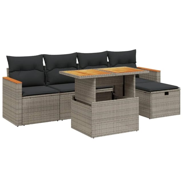 vidaXL 6-Tlg Garten-Sofagarnitur mit Kissen Grau Poly Rattan 3276035