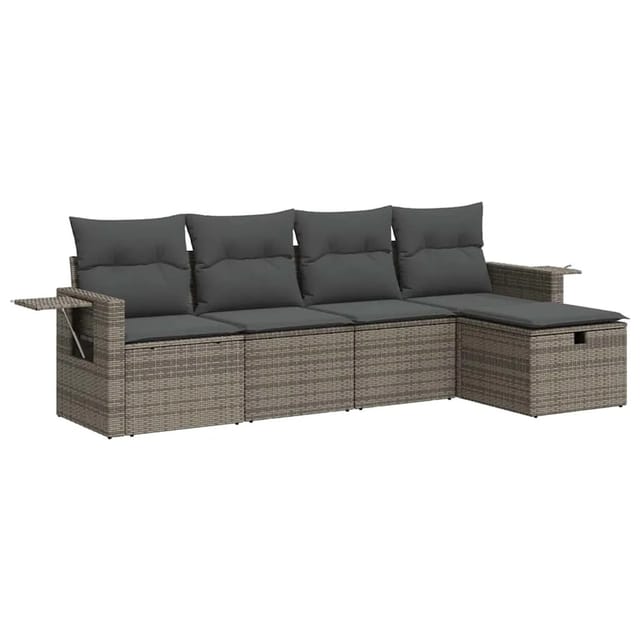 vidaXL 5-Tlg Garten-Sofagarnitur mit Kissen Grau Poly Rattan 3325466
