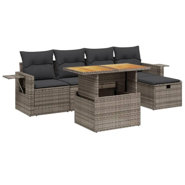 vidaXL 6-Tlg Garten-Sofagarnitur mit Kissen Grau Poly Rattan 3275699