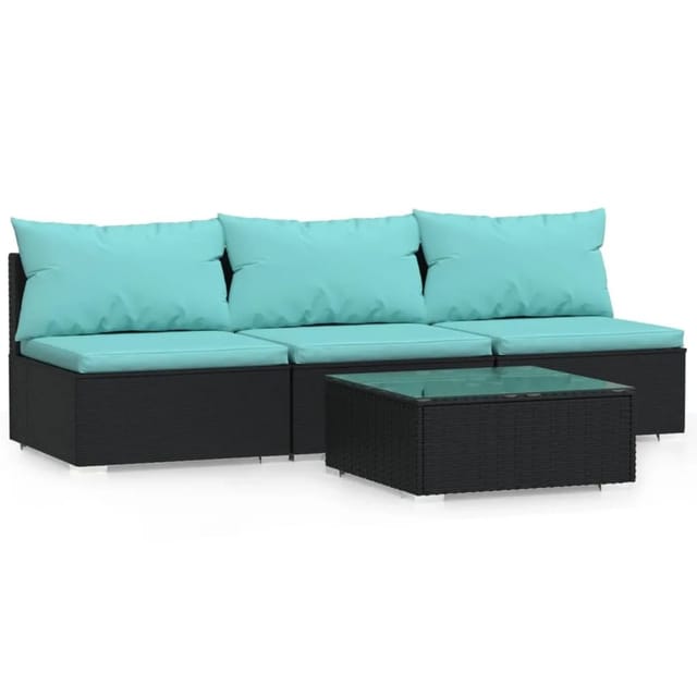 vidaXL 4-Tlg Garten-Lounge-Set mit Kissen Schwarz Poly Rattan 317540
