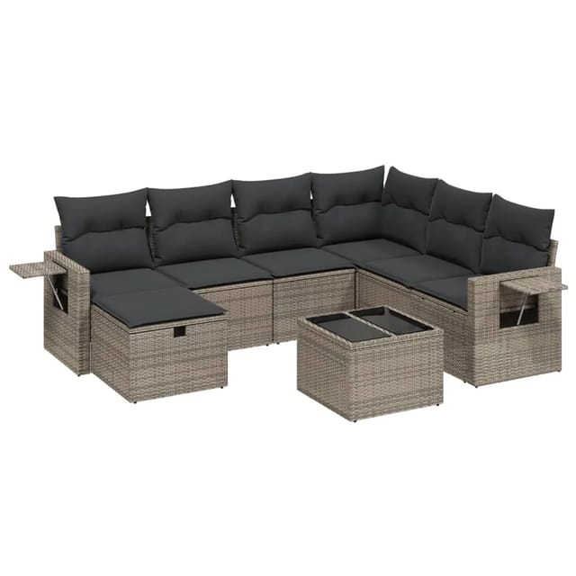 vidaXL 8-Tlg Garten-Sofagarnitur mit Kissen Grau Poly Rattan 3263846