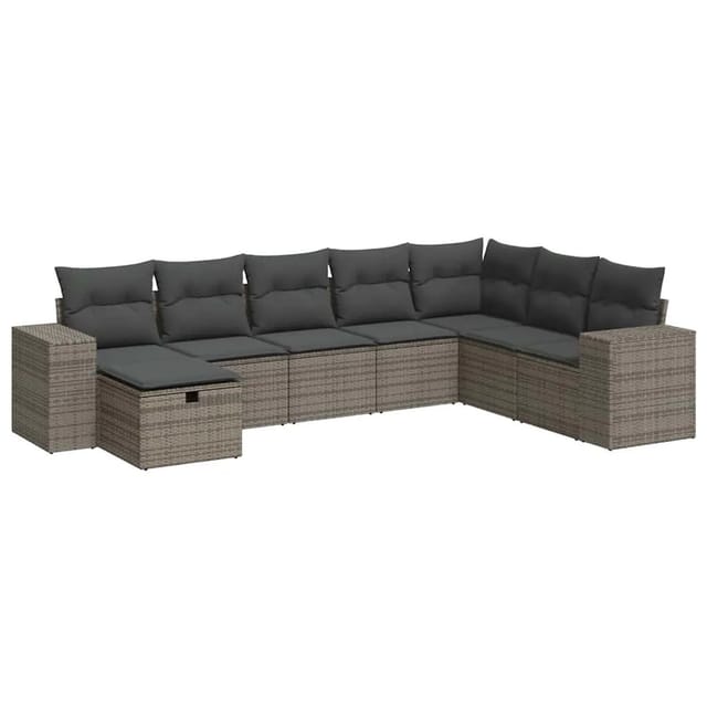 vidaXL 8-Tlg Garten-Sofagarnitur mit Kissen Grau Poly Rattan 3325736
