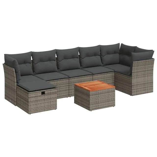 vidaXL 8-Tlg Garten-Sofagarnitur mit Kissen Grau Poly Rattan 3325770