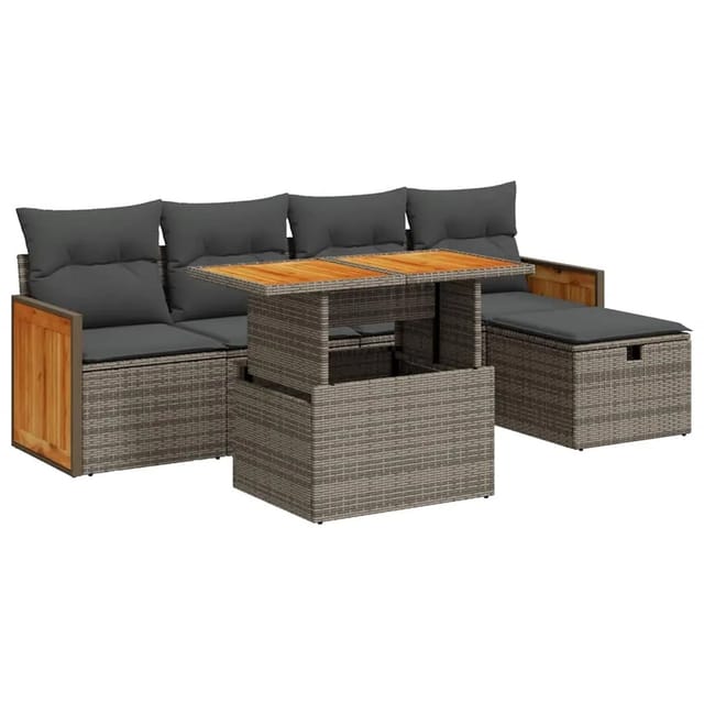 vidaXL 6-Tlg Garten-Sofagarnitur mit Kissen Grau Poly Rattan 3328152