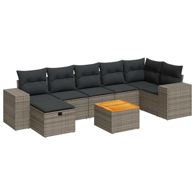 vidaXL 8-Tlg Garten-Sofagarnitur mit Kissen Grau Poly Rattan 3325882