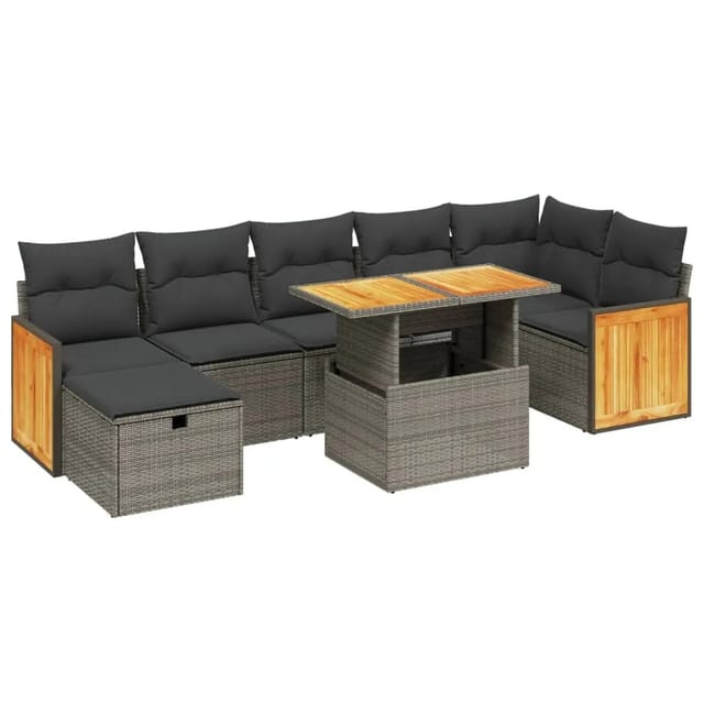 vidaXL 8-Tlg Garten-Sofagarnitur mit Kissen Grau Poly Rattan 3276259