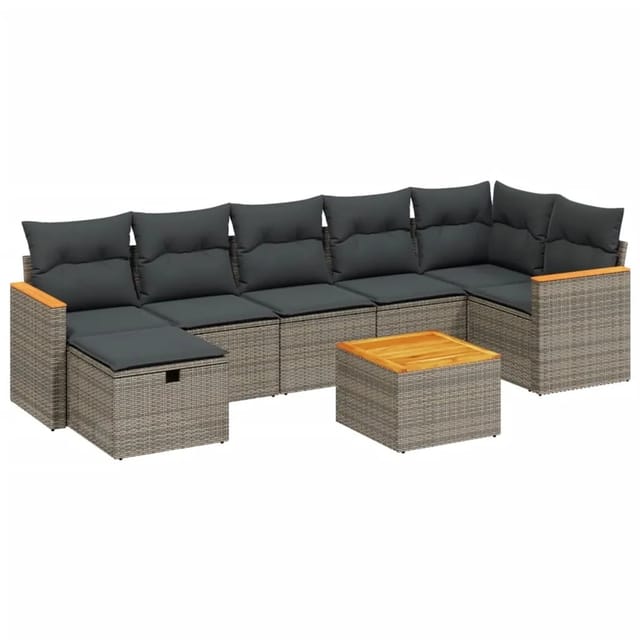 vidaXL 8-Tlg Garten-Sofagarnitur mit Kissen Grau Poly Rattan 3265323