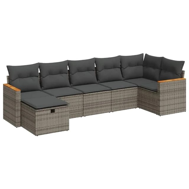 vidaXL 7-Tlg Garten-Sofagarnitur mit Kissen Grau Poly Rattan 3325931