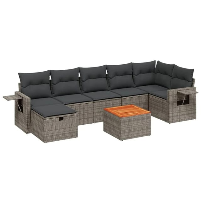 vidaXL 8-Tlg Garten-Sofagarnitur mit Kissen Grau Poly Rattan 3264959