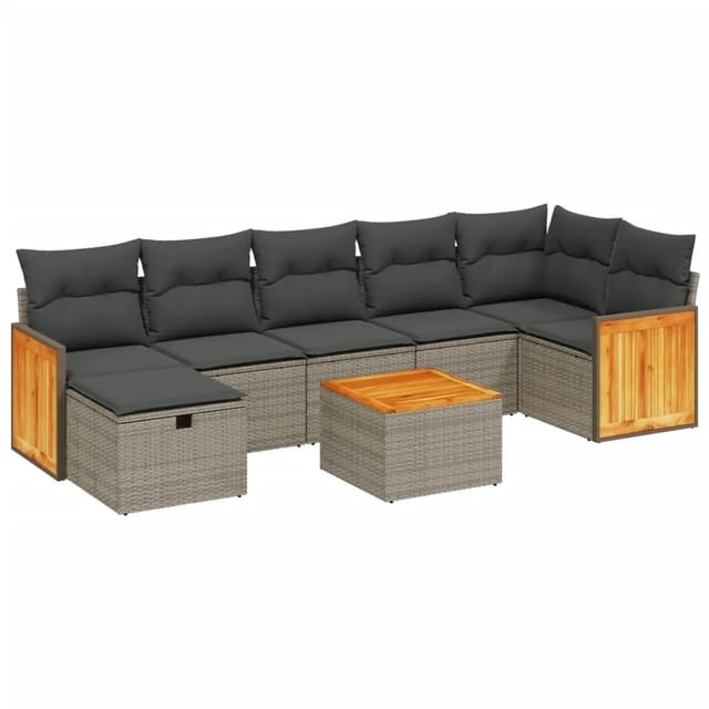 vidaXL 8-Tlg Garten-Sofagarnitur mit Kissen Grau Poly Rattan 3265757
