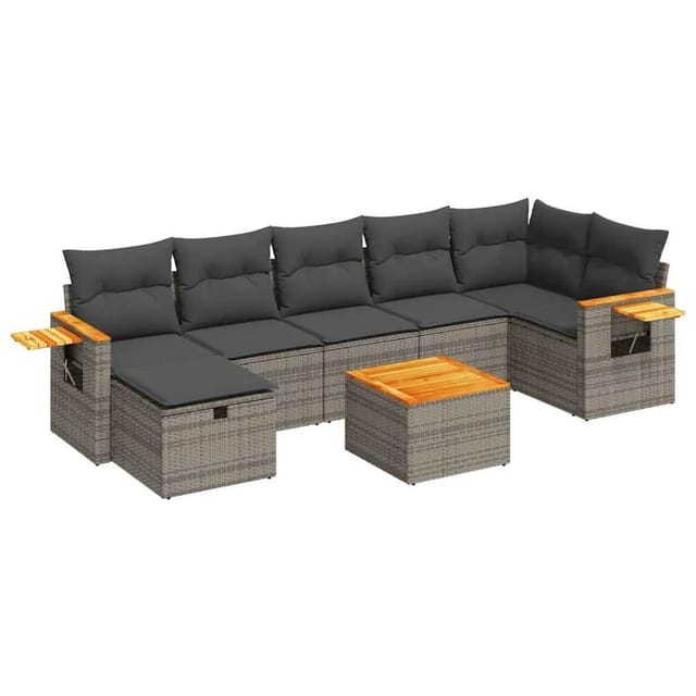 vidaXL 8-Tlg Garten-Sofagarnitur mit Kissen Grau Poly Rattan 3325994