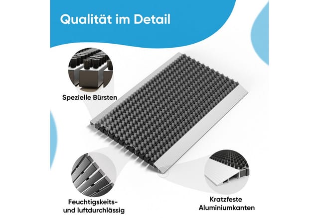 Björn&Schiller Fußmatte Aluminiumrahmen mit Bürsten Grau 40 x 60 cm für Außenbereich