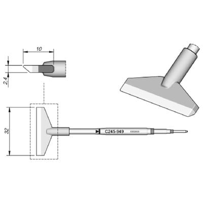 Lötspitze Serie C245 Klingenform, C245949/32,0mm, angewinkelt