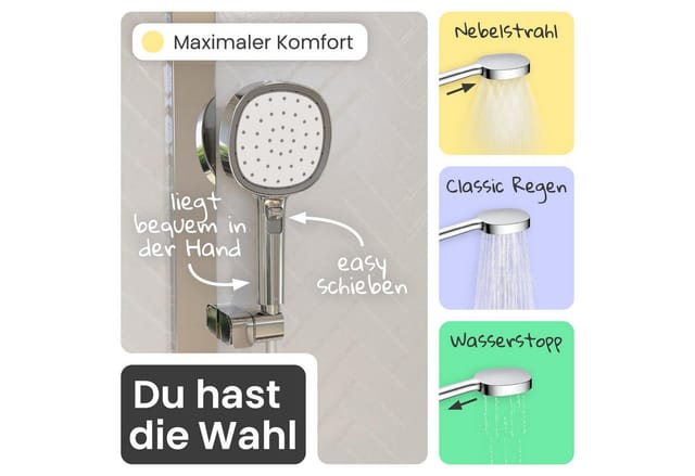 instmaier Duschsystem Cleo, 3 Strahlart(en), Design-Thermostat für konstante Wassertemperatur