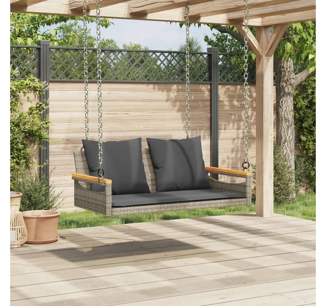vidaXL Gartenbank Hängebank mit Kissen Grau 109x62x40 cm Poly Rattan (1-St)