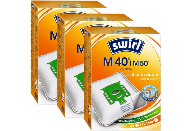 Swirl Staubsaugerbeutel Swirl M50 M 50, passend für Miele Staubsauger, inkl. 3 Filter - zuschneidbar, 12 St., Optimale Passform, EcoPor Qualität für lange Nutzungsdauer