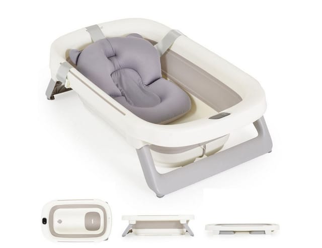 Cangaroo Babybadewanne Morea 81 cm, faltbar, eingebautes Thermometer, Badekissen grau
