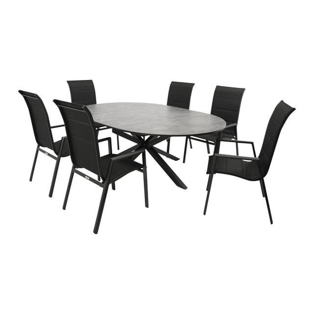 DEGAMO Garnitur LYON 7-teilig, Alu + ECP + Kunstgewebe dunkelgrau