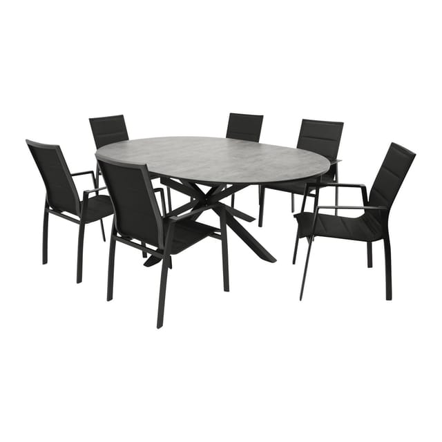 DEGAMO Garnitur LYON 7-teilig, Alu + ECP + Kunstgewebe schwarz
