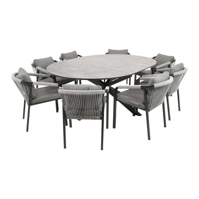 DEGAMO Garnitur LYON 9-teilig, Alu + ECP + Rope grau