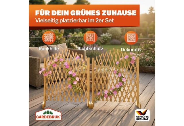 2er Set Rankgitter Gartenzaun Bis 200cm Ausziehbar Faltbar Garten Balkon Spalier Rankhilfe Holzzaun Pflanzengitter