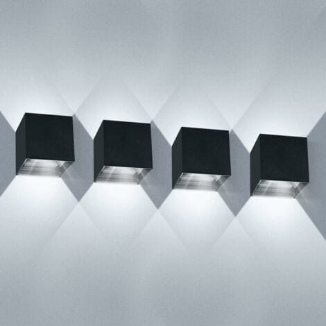 Set Mit 4 Led-wandleuchten (12 W), Wasserdicht (ip65) – 1000 Lumen, 6000 K Kaltweiß – Aluminiumgehäuse Für Den Innen- Und Außenbereich – 120° Verstellbarer Abstrahlwinkel