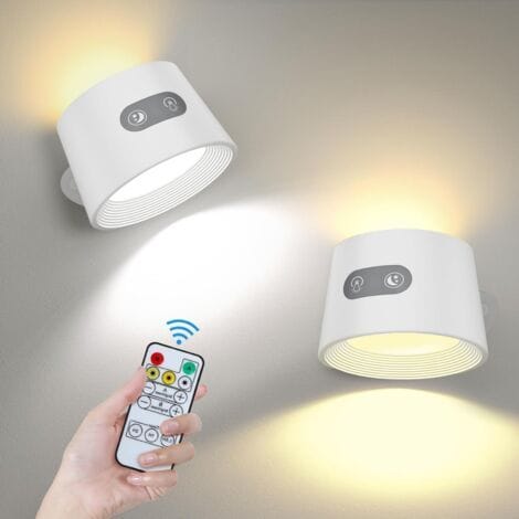 Wiederaufladbare Wandleuchte (2600 Mah) – Touch-fernbedienung – Helligkeit 10–100 % Einstellbar – 360°-drehung – Bis Zu 22 Stunden Akkulaufzeit