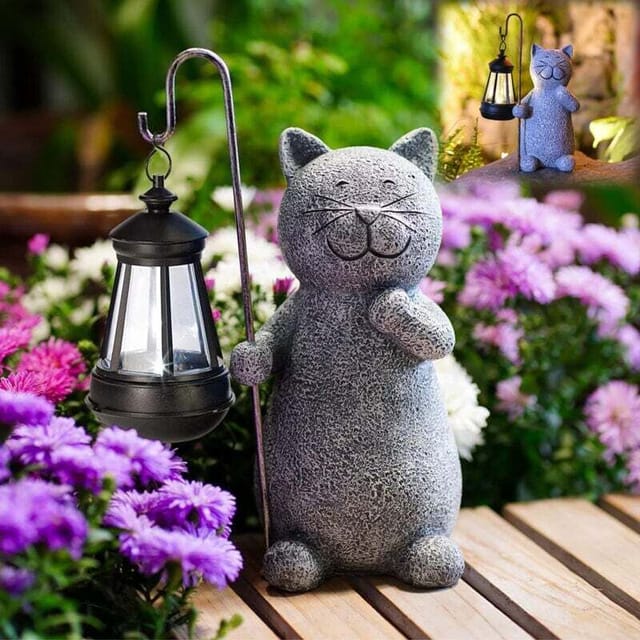 Katzenfigur Mit Solarlicht – Dekoratives Accessoire Für Garten Und Balkon