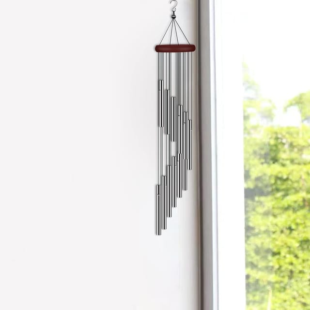 Silbernes Windspiel Für Den Außenbereich, 12 Aluminiumrohre Und Haken, Dekoration Für Haus, Terrasse Und Garten