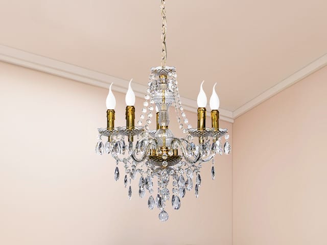 Led Kronleuchter 5-flammig Messing Gold Mit Acryl Kristall Ø 52cm