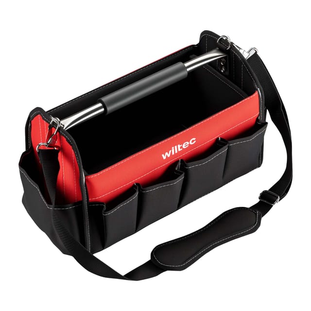 Wiltec - Faltbare Werkzeugtasche 40 X 19 X 25 Cm Bis 30 Kg, Werkzeug Tasche 14 Fächer, Arbeitstasche Mit Schultergurt, Transporttasche Wasserresistent