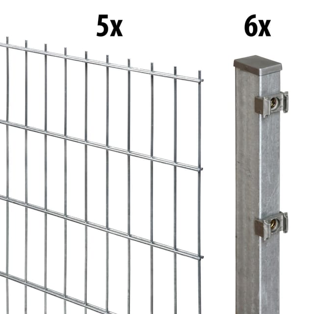 Floraworld Doppelstabmatten-Zaun Set Comfort 10 m 201 x 143 cm inkl. 6 Pfosten 200 cm feuerverzinkt