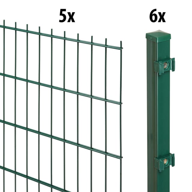 Floraworld Doppelstabmatten-Zaun Set 10 m 201 x 123 cm inkl. 6 Pfosten 170 cm moosgrün