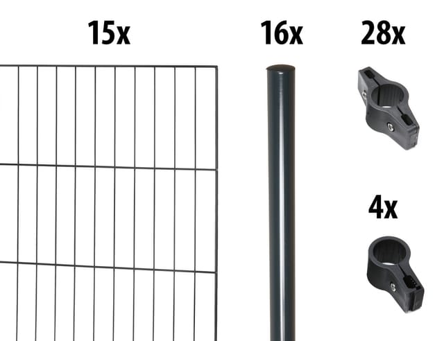 Floraworld Einstabmatten-Zaun Set Classic 30 m 200 x 75 cm inkl. 16 Pfosten 125 cm anthrazit