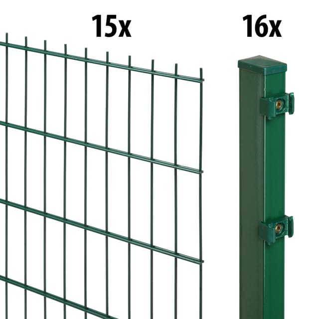 Floraworld Doppelstabmatten-Zaun Set Comfort 30 m 201 x 103 cm inkl. 16 Pfosten 160 cm moosgrün