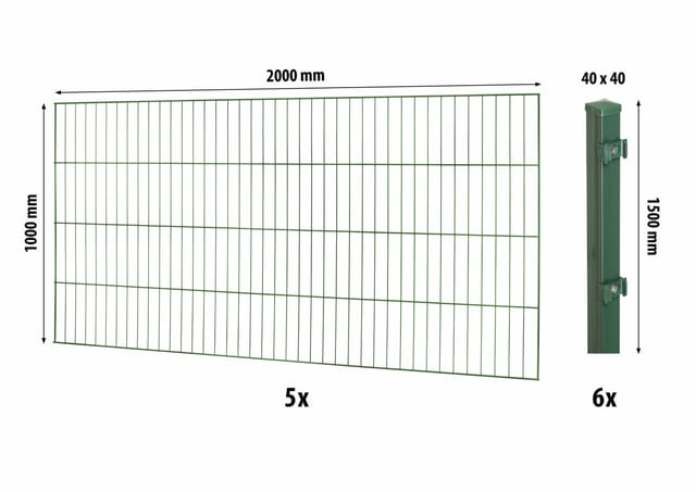 Floraworld Einstabmatten-Zaun Set Classic 10 m 200 x 100 cm inkl. 6 Pfosten 150 cm moosgrün
