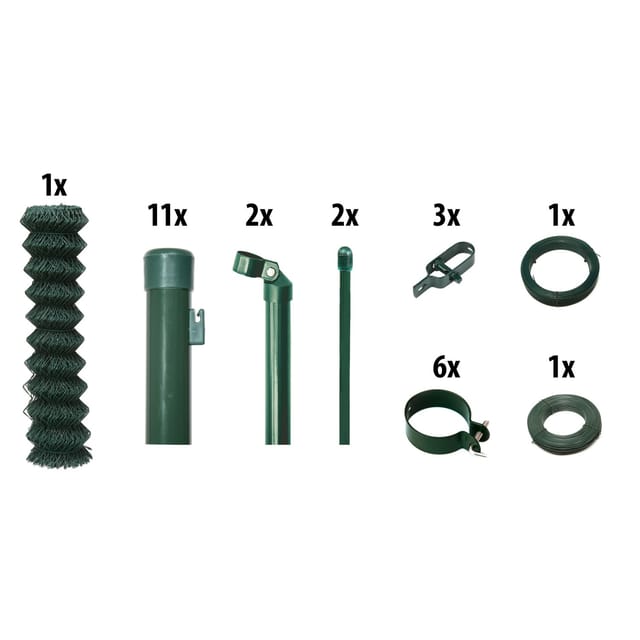 Floraworld Maschendrahtzaun Set 15 m 1500 x 100 cm inkl. 11 Pfosten 150 cm moosgrün