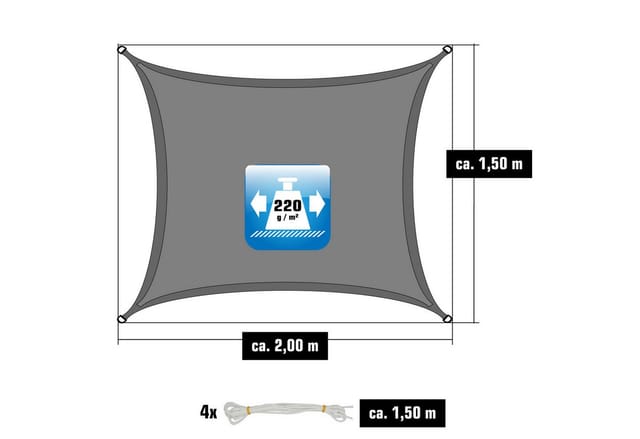 AMANKA HDPE Sonnensegel Wasserdurchlässig - 1,5 x 2 m Viereckig Grau