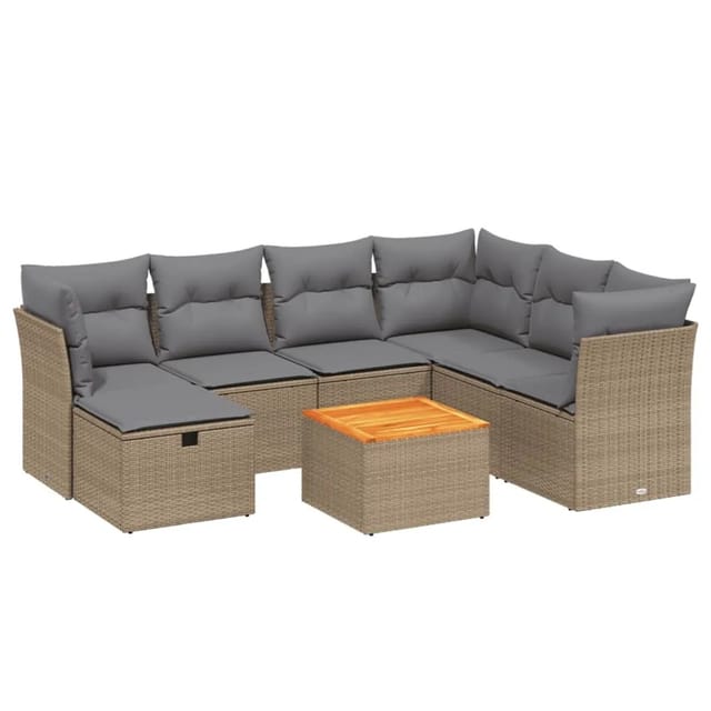 vidaXL 8-tlg Garten-Sofagarnitur mit Kissen Beige Poly Rattan Modell 129