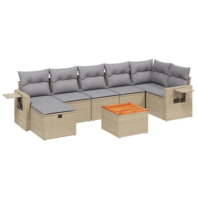 vidaXL 8-tlg Garten-Sofagarnitur mit Kissen Beige Poly Rattan Modell 206