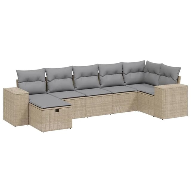 vidaXL 7-tlg Garten-Sofagarnitur mit Kissen Beige Poly Rattan Modell 247